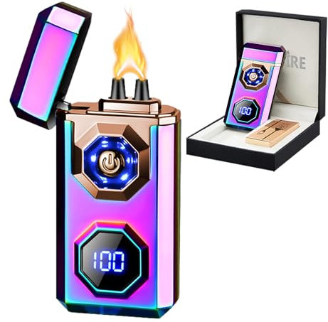 SKRFIRE Electric Rechargeable USB C Arc Plasma Lighter High Power Flame Cool Windproof Electronic Candle Lighter with LED Flashlight for Candle, Firework, Incense (Multi)