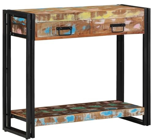 Table Console Multicolore en Bois Recyclé et Métal