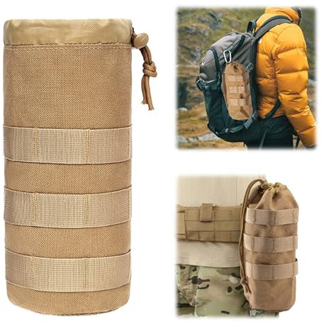 Porte Gourde Sac à Dos, 10x23cm Militaire Tactique Molle de Porte-Bouteille Réglable, Porte-Bouteille Portable Tactique, Porte Gourde Sac à Dos Durable, pour Camping Randonnée Voyages Escalade