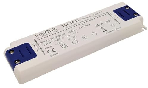 Lumonic I LED Trafo TLV-30-12 I 12V 30W I Input 220-240VAC I flimmerfrei & ultradünn I Überlastschutz I LED-Netzteil I für LED-Beleuchtung & LED-Strei