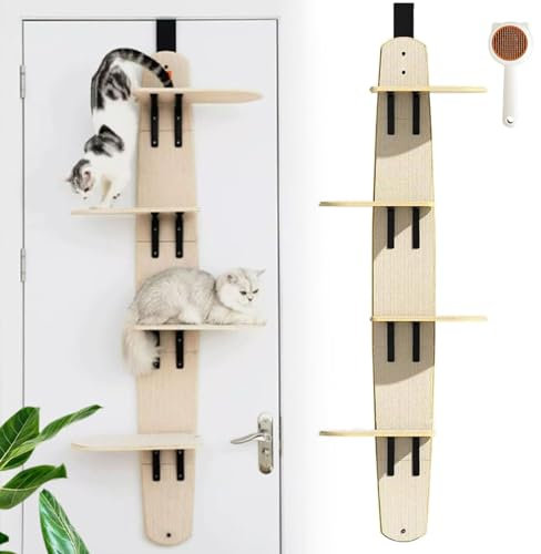Étagère pour Chat à Suspendre à la Porte, perchoir et grimpeur pour Chats, Arbre à Chat à Plusieurs Niveaux avec étagères, Peigne pour Chat, Plateforme de Saut pour Jouer et Dormir