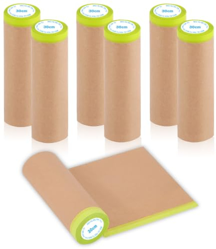 Jinfanshurich Maler Abdeckpapier, Abdeckpapier Mit Selbstklebestreifen,2in1 Selbstklebendem Abdeckband für Lackieren oder für Malerarbeiten und Renovierungen (6 Rollen-30 cm x 15 m)