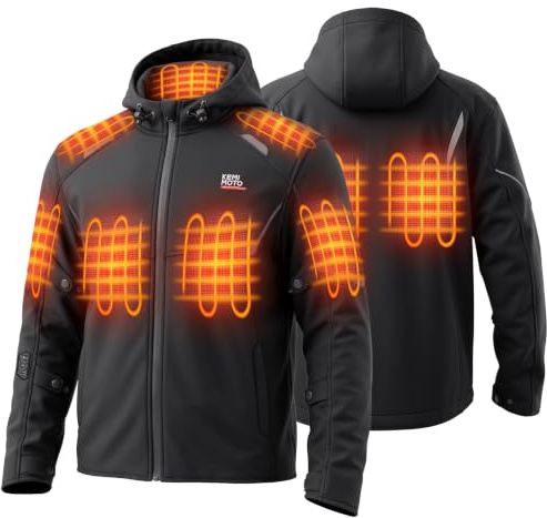 KEMIMOTO Beheizbare Motorradjacke Herren Damen, Heizjacke mit 20000 mAh Akku, wasserdicht winddicht mit Protektoren, Winterjacke für Motorrad, Roller, Biker, Touren