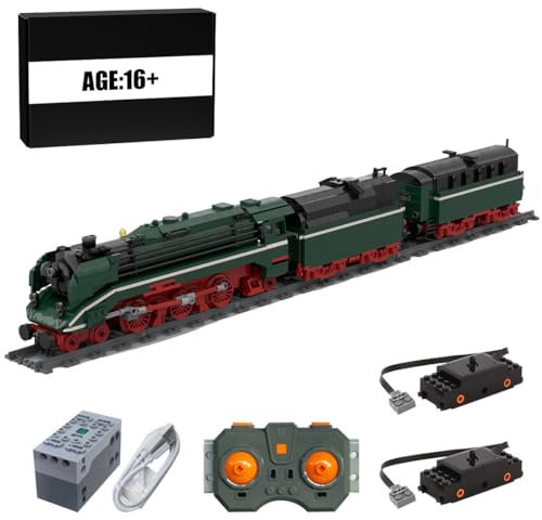 TBRICKFUNR RC Dampflok Zug Eisenbahn Bausteine Set, 1629 Teile MOC Dampflokomotive Lokomotive Modellbausatz mit Zwei Fahrmotoren, Geschenk für Erwachsene und Jungen
