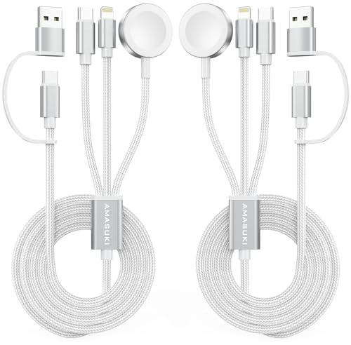 Amasuki Weiß 2Pack 3 in 2 USB C Kabel für Watch Watch Multi Kabel iPhone und Apple Watch Ladestation Kompatibel mit iWatch Ultra/SE/11/10/9/8/7/6/5/4/3/2/1 iPhone 17-11/Galaxy S23-1.25M