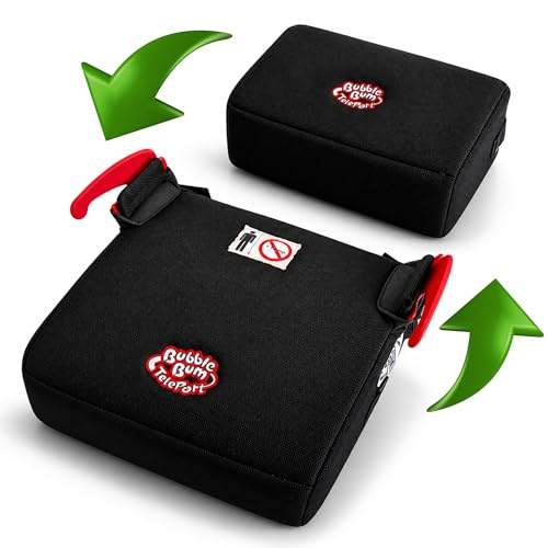 BubbleBum TelePort Rehausseur Voiture Enfant, Sièges Auto Voyage San Dossier, Réhausseur Voiture, Siège Auto Pliable Portable, Siege Auto Enfant 125-150cm, 5 à 12 ans, Groupe 2/3, i-Size R129 - Noir