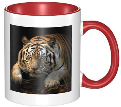 Lying Tiger - Tazza da caffè in ceramica bicolore da 330 ml, classica tazza da tè, adatta al microonde, per ufficio e casa