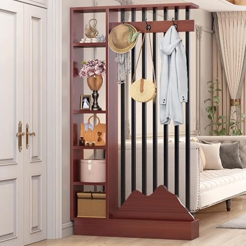 1 Set Raumteiler aus Teakholz mit Garderobe und Lagerschrank – for Zuhause und Büro(Teak+Black,47.2x9.4x79.5in)
