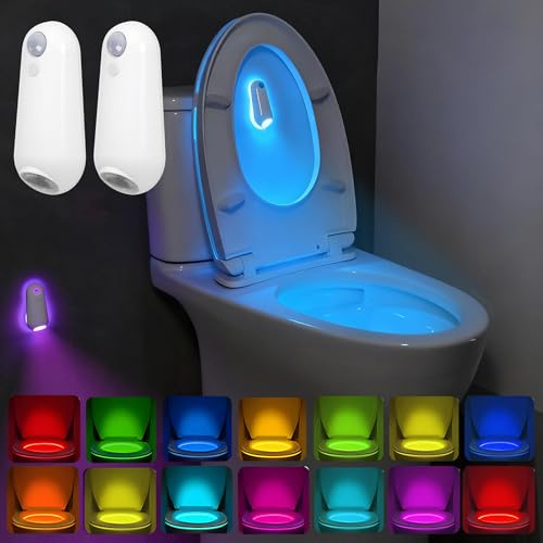 2pc Toilet Night Light Motion Sensor,8 Color Changing USB-C Rechargeable Toilet Bowl Light for Bathroom Accessories Decor,Splash-Proof Nightlight for Bathroom Hallway Stairs,Cool Gadgets Gifts for Men