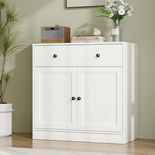 VOWNER Sideboard mit Schubladen, Kommode mit 2 Türen, Küchenschrank mit Arbeitsplatte, Buffetschrank, TV Board, Aufbewahrungsschrank für Wohnzimmer Schlafzimmer, 40 x 80 x 80 cm (Weiß, 1PCS)