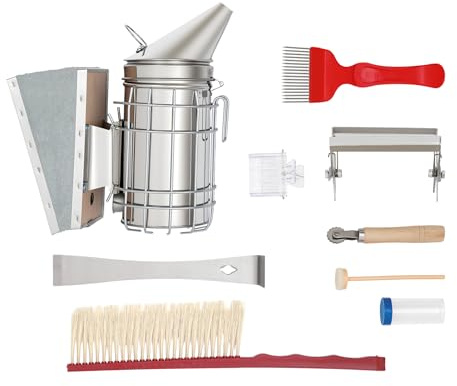 Imkerei-Werkzeugset, Komplettes Set an Imkereibedarf, Imker Zubehör, Imkereizubehör, Professionelles Imkereigerät, Bienenstock-Räuchergerät, Bienenraucher-Set für Anfänger und Imker, Imkereiset
