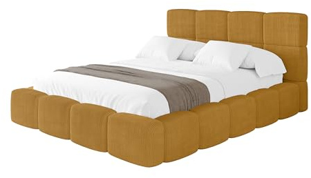 ALTDECOR Polsterbett mit Bettkasten und Lattenrost, Bett mit Kopfteil, Boxbett ohne Matratze, Doppelbett mit Stauraum - NATA 180x200 Senfgelb
