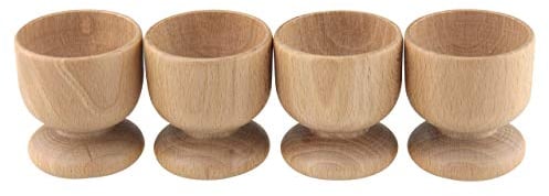 apollo THE HOUSEWARES 4 x Egg Cups -Easy Clean Beech Wood - Size 6x5.5cm - Light Brown