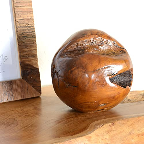 wohnfreuden Teakholz Kugel braun rund 20 cm - Holzobstschale lasiert Holzschale Dekoration