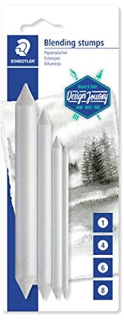 Staedtler Mars Estompe, Estompes en papier de haute qualité pour travaux artistiques, Pour éclaircir et estomper la craie et le fusain, Étui blister avec 4 estompes de taille différente, 5426-S BK4