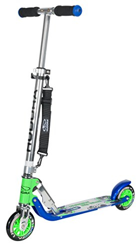 HUDORA BigWheel 125 Scooter I Sicherer & hochwertiger Aluminium-Roller für Kinder I Höhenverstellbarer & zusammenklappbarer Cityroller für bis zu 100kg I Stabiler Tretroller mit Tragegurt - blau/grün