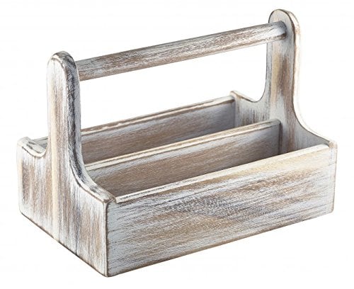 Genware Wooden Table Caddy White - Condiment Caddy, Table Tidy, Sauce Holder