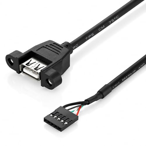 Aukson P48 USB 2.0 Kabel Adapter 5-Pin Buchse zu USB A Buchse, 30 cm Festschraubbar, PC Mainboard Adapter