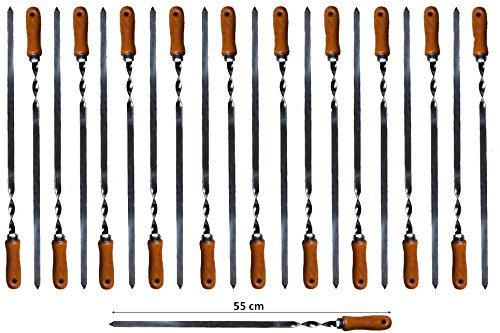 walexo Grillspieße Schaschlikspieße Schampura Edelstahl 550x10x2mm mit Holzgriff (21 x Schaschlikspieße)