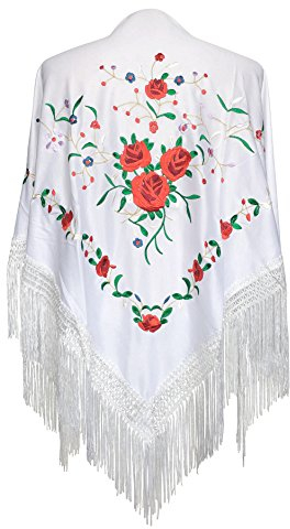 La Senorita Spanischer Manton Tuch Schal bestickt. Flamenco-Tücher für das Fair-, Sevillana- oder Flamenco-Kleid. [160 x 80 cm] Ideale Größe für alle Altersgruppen [Mädchen & Frauen]