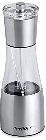 BergHoff Salz- / Pfeffermühle Duo 19 cm – Essentials (2 in 1 Pfefferstreuer / Salzstreuer, mit Keramikmahlwerk, Mühle einstellbar, grob – fein, Gewürzmühle) 1106244