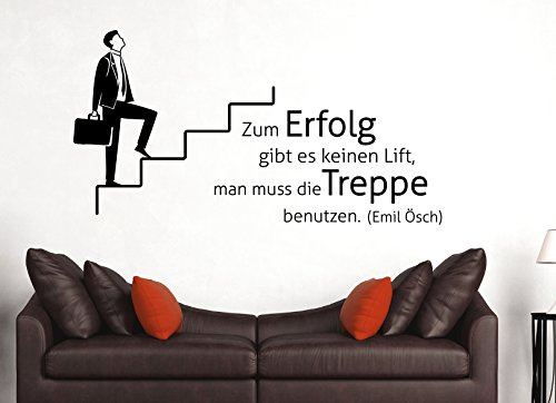 tjapalo® s-pkm388 Wandtattoo Wohnzimmer Büro mit Wandspruch Zum Erfolg gibt es keinen Lift, man muss die Treppe benutzen (B100 x H52 cm)