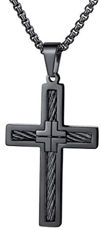 FaithHeart Edelstahl Bibel Gebet Schwarz Kreuz Anhänger mit Schwarz 55cm Venezianierkette mit Geschenkebox für Herren Männer