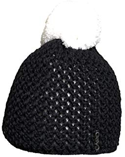 Capo winterwarme Strickmütze mit Bommel aus Wolle (schwarz)