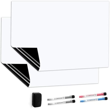 CUHIOY Whiteboard Magnetisches Kühlschrank Magnettafel 2 Pcs 50x30CM für Familie Küche Einkaufsliste,Menü Memo Erinnerung Notiz Planer,Kinder Abwischbar Flexible Magnet White Board,4 Markers 1Radierer