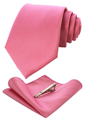JEMYGINS Seide Krawatte Pink Krawatten und Einstecktuch mit krawattenklammer Set für Herren Seidenkrawatten Hochzeit Schlips (18)