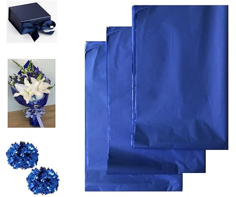 VEZODEK Seidenpapier Verpackungsmaterial zum Verpacken | 30 Blatt 50x75 cm für Blumen, Hochzeiten, Geschenktüten, Kunsthandwerk, Weihnachten, Pompons (Königsblau, 30 Blatt 50x75cm)