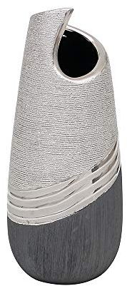 Dekohelden24 Edle Moderne Deko Designer Keramik Vase wellenförmig in Silber-grau, Welle 25 cm