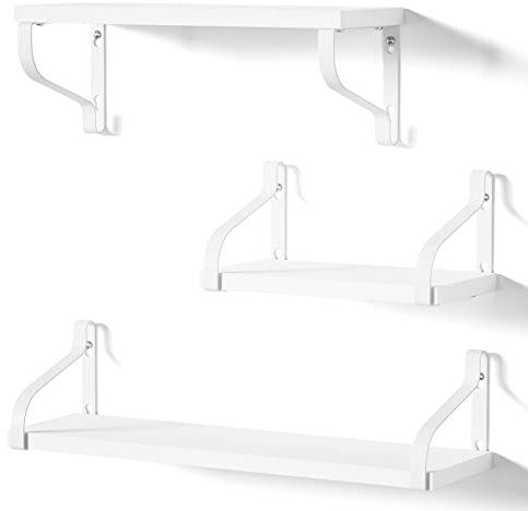 Love-KANKEI Rustic Shelves, Decorative Wall Shelf Set of 3, Floating Shelves for Bathroom, Bedroom, Living Room,Kitchen, Office and More, White