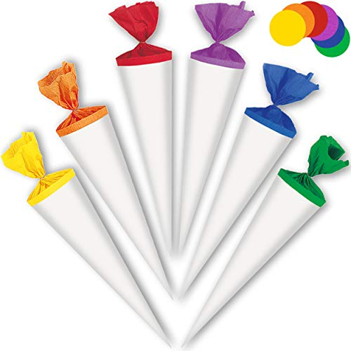 alles-meine.de GmbH Schultüte - 35 cm - einfarbig weiß - Abschluß - bunter Farb-Mix - Rohling - Basteltüte - Zuckertüte - rund - Dekoschultüte - Deko - Schultütenbaum Zuckertüten..
