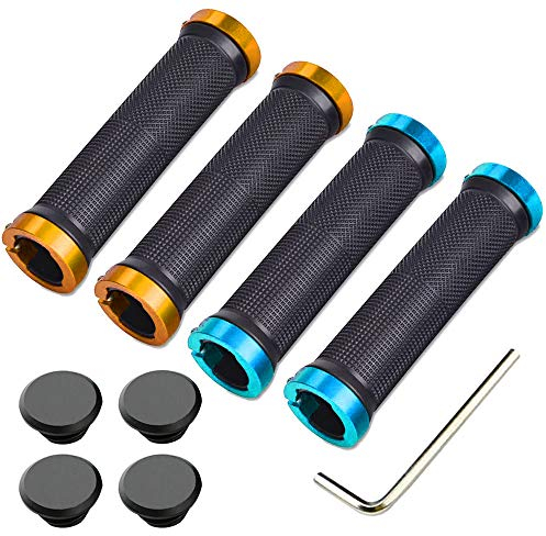 Aiqeer 2 Paare Fahrrad Lenkergriffe, Gummi Fahrradgriffe, Ergonomisch Fahrradgriffe, Rutschfestes Design Geeignet für Alle Wetterbedingungen (Golden + Blau