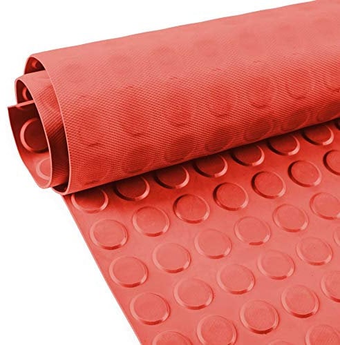 Gummimatte Noppenmatte Meterware 3mm Gummiläufer Noppen Bodenmatte als Werkstattboden, Antirutschmatte, Werkbank Auflage, Gummi Matte für Anhänger, Keller, Garage TPE Rot 300 x 100cm
