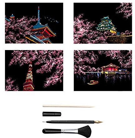 City Series Night Scene,Scratch Painting Creative,Scratchboard Scratch Paiting Paper Weltberühmte Sehenswürdigkeiten Beschichtete Bunte Kratzpapier Mit Werkzeug Set Für Erwachs