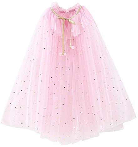 PHOGARY Kinder Umhang Prinzessin Bunt Cape, Tüll Umhang Glitzer Pailletten Cape Prinzessin Halloween Kostüm Umhang Prinzessin Party Kostüm Karneval Party Outfits Cosplay für Mädchen (Rosa M)