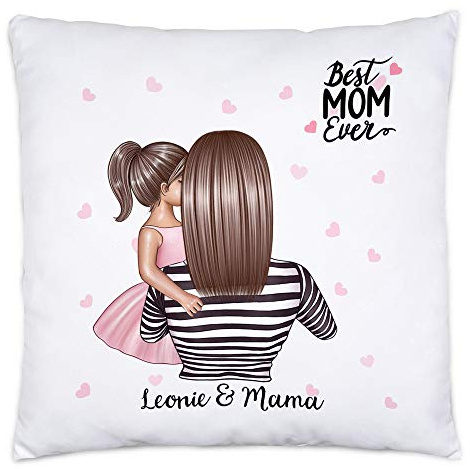 Kiddle-Design Mutter Kind Kissen | 40x40cm inkl. Füllung Personalisiert Name und Frisur Mama Kinder Tochter Töchter Baby Geschenk für Mütter Muttertag