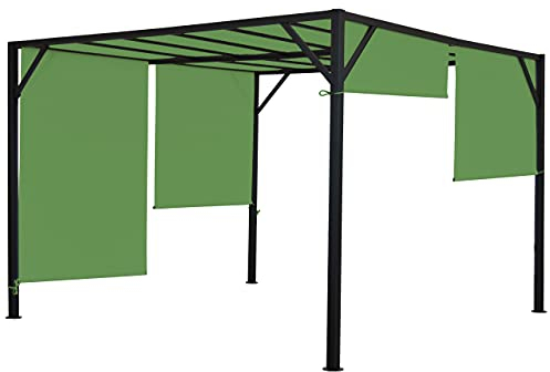 Pergola Baia, Garten Pavillon Terrassenüberdachung, stabiles 6cm-Stahl-Gestell + Schiebedach grün - 3x3m