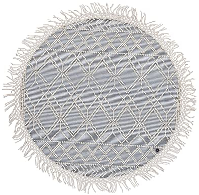 TOM TAILOR | Runder Colored Macrame Teppich | Four | 90% Schurwolle & 10% Baumwolle | handgewebt | Farbe: Blau | 140 cm
