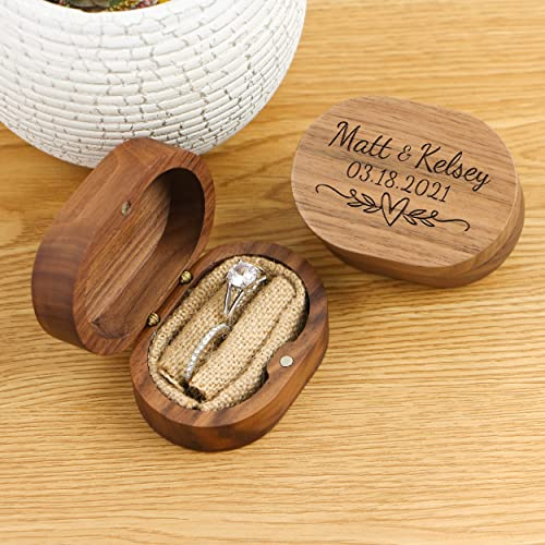 KEMEILA hölzerne Hochzeitsringschatulle, Retro-Holz-Ringträger, rustikaler Holz-Ringhalter für Hochzeit, Verlobung, Antrag, Schmuck, Aufbewahrungsbox, Geschenk Frau und
