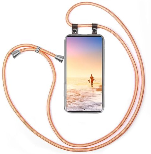 moex Handykette für Samsung Galaxy S22 Ultra Hülle mit Band abnehmbar, Handyhülle mit Kette zum Umhängen, Handyband 155 cm lang Stoff Kordel Umhängehülle, Handy Umhängeband, Rosé Gold