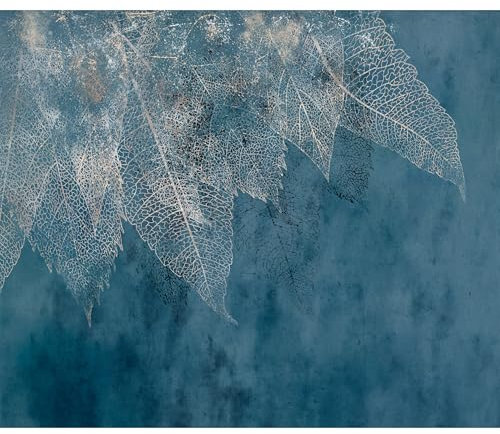 decomonkey Fototapete Blätter Abstrakt 350x256 cm XXL Design Tapete Fototapeten Vlies Tapeten Wandtapete Moderne Wand Schlafzimmer Wohnzimmer Natur Pflanzenmotiv Blau Steinwand Betonoptik
