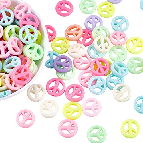 CHGCRAFT 120 Stück Friedenszeichen-Perlen Bonbonfarben Friedenssymbol Undurchsichtig Acryl-Abstandshalter Perlen Für DIY Bunte Armband Schmuckherstellung 0.63 Zoll Im Durchmesser