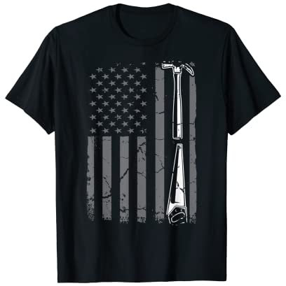 Retro Chainsaw And Axe Flag American Arborist Woodworker T-Shirt