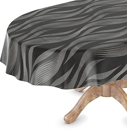 Wachstuchtischdecke Wachstuch Tischdecke abwaschbar Wachstischdecke Rechteck, rund, oval Premium Prägung Gartentischdecke Elegance Oval 140x320cm Schnittkante Layla