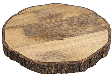 GoCraft Wooden Round Cutting Board with Tree Bark Rim | 1.5 Thick Mango Wood Live Edge Chopping, Prep, Serve Board | Charcuterie Platter - 12.75