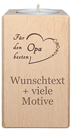 Opa Geschenk - Kerzenhalter aus Holz mit Motiv und Gravur - Teelichthalter, Kerzenständer für Opa zum Geburtstag, Enkel Geschenk, für den besten Opa der Welt, inklusive Teelicht – Kerzen