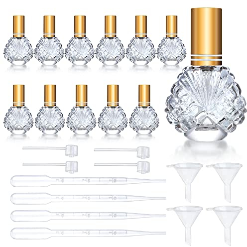 YU FENG 12 Stück Glasflasche Parfümzerstäuber nachfüllbare Sprühflasche leere Parfümflasche mit Trichtern Pipetten Spender für Parfüm, Duft, Lotion, ätherisches Öl, Gold 3